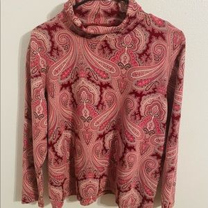 LANDS' END RED PAISLEY TURTLENECK TOP LARGE 14/16 100% cotton